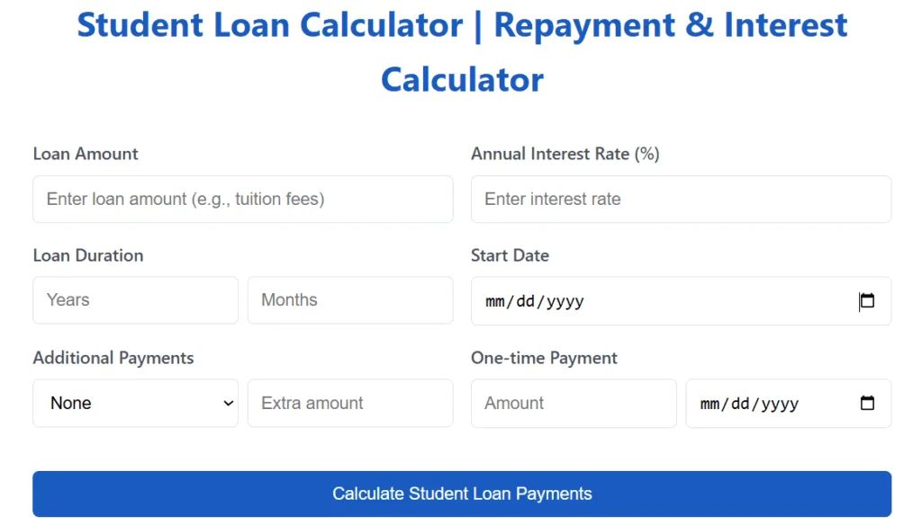 student loan calculator interface image