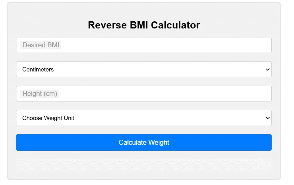 Reverse bmi calculator interface image